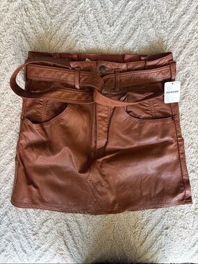 NWT Free People Brown Faux Leather Paperbag Mini Skirt 27